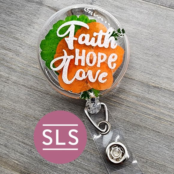 Floral Religious Badge Reel- Faith Love Hope Floral Badge Reel - Picture 2 of 8